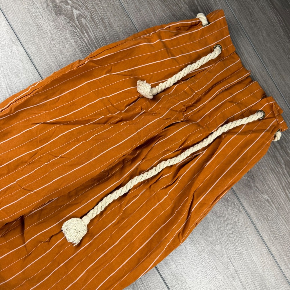ASTR The Label Women Pants Tencel Linen Striped Rope Tie Orange Small